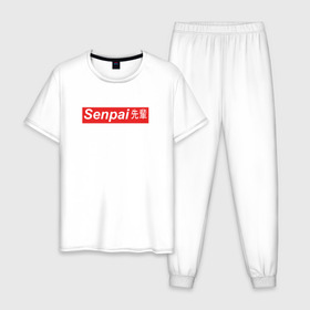 Мужская пижама хлопок с принтом SENPAI в Курске, 100% хлопок | брюки и футболка прямого кроя, без карманов, на брюках мягкая резинка на поясе и по низу штанин
 | ahegao | anime | senpai | аниме | ахегао | иероглифы | семпай | сенпай
