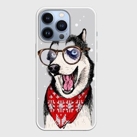 Чехол для iPhone 13 Pro с принтом Хаски в Курске,  |  | animal | blue | breed | dog | drawing | eyes | graphic | husky | jaws | knitted | open | ornament | pattern | shawl | snow | winter | вязаный | глаза | голубые | графический | животное | зима | орнамент | открытая | очки | платок | порода | рису