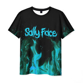 Мужская футболка 3D с принтом SALLY FACE FIRE в Курске, 100% полиэфир | прямой крой, круглый вырез горловины, длина до линии бедер | face | fire | game | horror | larry | sally | sally face | sanity s fall | игра | ларри | мальчик с протезом | огонь | салли | салли фейс | ужасы
