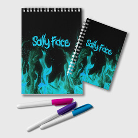 Блокнот с принтом SALLY FACE FIRE в Курске, 100% бумага | 48 листов, плотность листов — 60 г/м2, плотность картонной обложки — 250 г/м2. Листы скреплены удобной пружинной спиралью. Цвет линий — светло-серый
 | Тематика изображения на принте: face | fire | game | horror | larry | sally | sally face | sanity s fall | игра | ларри | мальчик с протезом | огонь | салли | салли фейс | ужасы