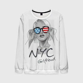 Мужской свитшот 3D с принтом NYC girlfriend в Курске, 100% полиэстер с мягким внутренним слоем | круглый вырез горловины, мягкая резинка на манжетах и поясе, свободная посадка по фигуре | beautiful | blonde | city | flag | girl | girlfriend | new york | reflection | stars | stripes | usa | блондинка | город | девушка | звезды | красивая | нью йорк | отражение | очки | подруга | полосы | сша | флаг