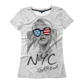 Женская футболка 3D с принтом NYC girlfriend в Курске, 100% полиэфир ( синтетическое хлопкоподобное полотно) | прямой крой, круглый вырез горловины, длина до линии бедер | beautiful | blonde | city | flag | girl | girlfriend | new york | reflection | stars | stripes | usa | блондинка | город | девушка | звезды | красивая | нью йорк | отражение | очки | подруга | полосы | сша | флаг