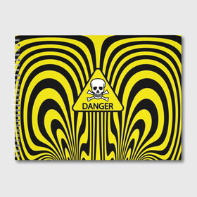 Альбом для рисования с принтом Danger в Курске, 100% бумага
 | матовая бумага, плотность 200 мг. | danger | skull | triangle | wave | yellow | волна | желтый | опасность | треугольник | череп