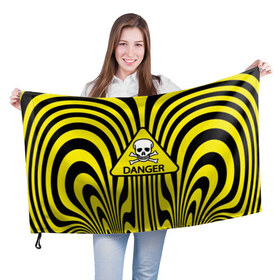 Флаг 3D с принтом Danger в Курске, 100% полиэстер | плотность ткани — 95 г/м2, размер — 67 х 109 см. Принт наносится с одной стороны | danger | skull | triangle | wave | yellow | волна | желтый | опасность | треугольник | череп