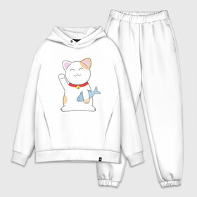 Мужской костюм хлопок OVERSIZE с принтом Манэки нэко в Курске,  |  | cat | maneki | maneki neko | neko | денежный кот | зовущая кошка | кот | кот счастья | кот удачи | котенок | котэ | кошка | манеки | манэки нэко | манящий кот | нэко | приглашающий кот | удача