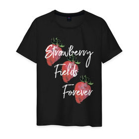 Мужская футболка хлопок с принтом Strawberry Fields в Курске, 100% хлопок | прямой крой, круглый вырез горловины, длина до линии бедер, слегка спущенное плечо. | beatles | forever | strawberry | the beatles | битлз | джон леннон | леннон | форевер | ягода