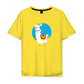 Мужская футболка хлопок Oversize с принтом Альпака Единорог в Курске, 100% хлопок | свободный крой, круглый ворот, “спинка” длиннее передней части | alpaca | unicorn | альпака | альпаки | лама | ламы