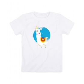 Детская футболка хлопок с принтом Альпака Единорог в Курске, 100% хлопок | круглый вырез горловины, полуприлегающий силуэт, длина до линии бедер | Тематика изображения на принте: alpaca | unicorn | альпака | альпаки | лама | ламы