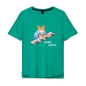 Мужская футболка хлопок Oversize с принтом IT CROWD 8 bit cat в Курске, 100% хлопок | свободный крой, круглый ворот, “спинка” длиннее передней части | 8 bit cat | 8 бит кот | cat | game | game over | it crowd | old gamer | компьютерщики | котики | котэ | майка роя