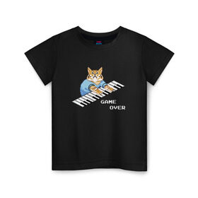 Детская футболка хлопок с принтом IT CROWD 8 bit cat в Курске, 100% хлопок | круглый вырез горловины, полуприлегающий силуэт, длина до линии бедер | 8 bit cat | 8 бит кот | cat | game | game over | it crowd | old gamer | компьютерщики | котики | котэ | майка роя