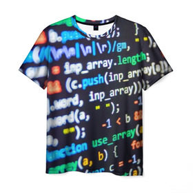 Мужская футболка 3D с принтом ТЫЖ ПРОГРАММИСТ! в Курске, 100% полиэфир | прямой крой, круглый вырез горловины, длина до линии бедер | Тематика изображения на принте: буквы | код | кодер | коды | переменные | программирование | программист | си плас плас | строки кода | цифры