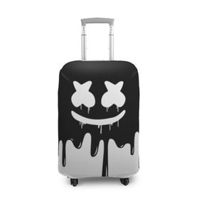 Чехол для чемодана 3D с принтом MARSHMELLO в Курске, 86% полиэфир, 14% спандекс | двустороннее нанесение принта, прорези для ручек и колес | black  white | colors | dj | marshmello | paints | usa | америка | клубная музыка | краски | маршмелло | музыка | музыкант