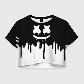 Женская футболка Cropp-top с принтом MARSHMELLO в Курске, 100% полиэстер | круглая горловина, длина футболки до линии талии, рукава с отворотами | black  white | colors | dj | marshmello | paints | usa | америка | клубная музыка | краски | маршмелло | музыка | музыкант