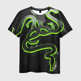 Мужская футболка 3D с принтом RAZER в Курске, 100% полиэфир | прямой крой, круглый вырез горловины, длина до линии бедер | game | razer | texture | зеленый | игровое лого | игромания | игры | рэйзер | текстуры