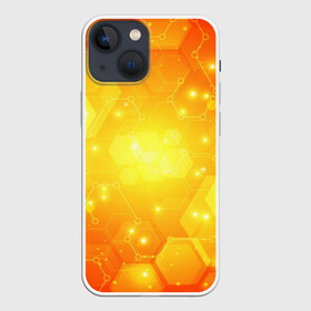 Чехол для iPhone 13 mini с принтом ОРАНЖЕВЫЕ СОТЫ в Курске,  |  | abstraction | cyber | cyberpunk | future | geometry | hexagon | neon | techno | texture | абстракция | броня | геометрия | кибер | краски | неон | неоновый | сетка | соты | стальная броня | стальные соты | текстура | шестигранники