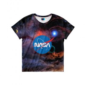 Детская футболка 3D с принтом NASA в Курске, 100% гипоаллергенный полиэфир | прямой крой, круглый вырез горловины, длина до линии бедер, чуть спущенное плечо, ткань немного тянется | galaxy | nasa | nebula | space | star | абстракция | вселенная | галактика | звезда | звезды | космический | наса | планеты