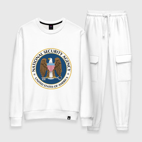 Женский костюм хлопок с принтом NSA. National Security Agency в Курске, 100% хлопок | на свитшоте круглая горловина, мягкая резинка по низу. Брюки заужены к низу, на них два вида карманов: два 