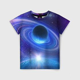 Детская футболка 3D с принтом Космос в Курске, 100% гипоаллергенный полиэфир | прямой крой, круглый вырез горловины, длина до линии бедер, чуть спущенное плечо, ткань немного тянется | galaxy | nasa | nebula | space | star | абстракция | вселенная | галактика | звезда | звезды | космический | наса | планеты