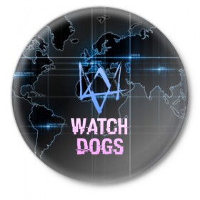 Значок с принтом WATCH DOGS в Курске,  металл | круглая форма, металлическая застежка в виде булавки | action | ct os | ded sec | fox | game | gamer | glitch | hacker | player | watch dogs | watch dogs 2 | глитч | знак лиса | игра | компьютерная игра | маркус | хакер