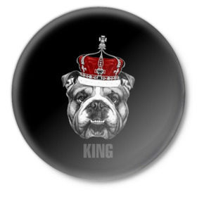 Значок с принтом Английский бульдог с короной в Курске,  металл | круглая форма, металлическая застежка в виде булавки | animals | authority | breed | bulldog | cool | crown | dog | english | fighting | head | illustration | inscription | king | muzzle | supreme | swag | авторитет | английский | бойцовый | бульдог | верховный | голова | животные | иллюстрация | король | кор