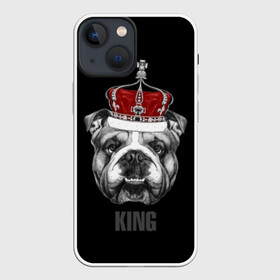 Чехол для iPhone 13 mini с принтом Английский бульдог с короной в Курске,  |  | animals | authority | breed | bulldog | cool | crown | dog | english | fighting | head | illustration | inscription | king | muzzle | supreme | swag | авторитет | английский | бойцовый | бульдог | верховный | голова | животные | иллюстрация | король | кор