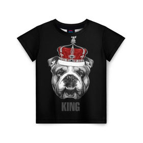 Детская футболка 3D с принтом Английский бульдог с короной в Курске, 100% гипоаллергенный полиэфир | прямой крой, круглый вырез горловины, длина до линии бедер, чуть спущенное плечо, ткань немного тянется | animals | authority | breed | bulldog | cool | crown | dog | english | fighting | head | illustration | inscription | king | muzzle | supreme | swag | авторитет | английский | бойцовый | бульдог | верховный | голова | животные | иллюстрация | король | кор