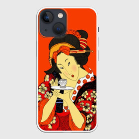 Чехол для iPhone 13 mini с принтом Японка в Курске,  |  | brunette | ceremony | culture | east | flowers | geisha | hairstyle | japan | japanese woman | kimono | makeup | tea | traditions | брюнетка | восток | кимоно | культура | макияж | прическа | традиции | цветы | церемония | чай | чайная | япония | 