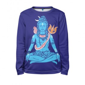 Детский лонгслив 3D с принтом Шива в Курске, 100% полиэстер | длинные рукава, круглый вырез горловины, полуприлегающий силуэт
 | Тематика изображения на принте: blue | cobra | destroyer | destruction | gods | great | hinduism | india | meditation | om | peace | power | religion | shiva | trident | yoga | боги | великий | власть | знание | индия | индуизм | йога | кайлас | кобра | медитация | ом | разрушение | раз