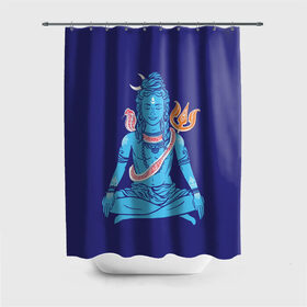 Штора 3D для ванной с принтом Шива в Курске, 100% полиэстер | плотность материала — 100 г/м2. Стандартный размер — 146 см х 180 см. По верхнему краю — пластиковые люверсы для креплений. В комплекте 10 пластиковых колец | Тематика изображения на принте: blue | cobra | destroyer | destruction | gods | great | hinduism | india | meditation | om | peace | power | religion | shiva | trident | yoga | боги | великий | власть | знание | индия | индуизм | йога | кайлас | кобра | медитация | ом | разрушение | раз