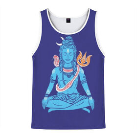 Мужская майка 3D с принтом Шива в Курске, 100% полиэстер | круглая горловина, приталенный силуэт, длина до линии бедра. Пройма и горловина окантованы тонкой бейкой | Тематика изображения на принте: blue | cobra | destroyer | destruction | gods | great | hinduism | india | meditation | om | peace | power | religion | shiva | trident | yoga | боги | великий | власть | знание | индия | индуизм | йога | кайлас | кобра | медитация | ом | разрушение | раз
