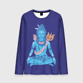 Мужской лонгслив 3D с принтом Шива в Курске, 100% полиэстер | длинные рукава, круглый вырез горловины, полуприлегающий силуэт | Тематика изображения на принте: blue | cobra | destroyer | destruction | gods | great | hinduism | india | meditation | om | peace | power | religion | shiva | trident | yoga | боги | великий | власть | знание | индия | индуизм | йога | кайлас | кобра | медитация | ом | разрушение | раз