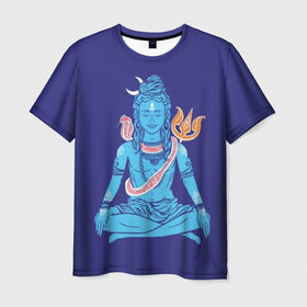 Мужская футболка 3D с принтом Шива в Курске, 100% полиэфир | прямой крой, круглый вырез горловины, длина до линии бедер | Тематика изображения на принте: blue | cobra | destroyer | destruction | gods | great | hinduism | india | meditation | om | peace | power | religion | shiva | trident | yoga | боги | великий | власть | знание | индия | индуизм | йога | кайлас | кобра | медитация | ом | разрушение | раз