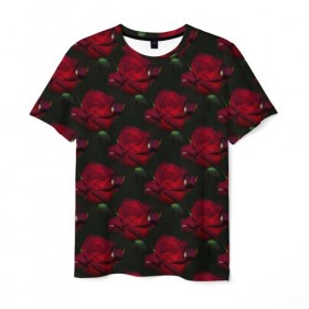 Мужская футболка 3D с принтом Красные розы в Курске, 100% полиэфир | прямой крой, круглый вырез горловины, длина до линии бедер | 