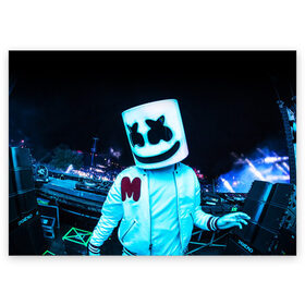 Поздравительная открытка с принтом MARSHMELLO в Курске, 100% бумага | плотность бумаги 280 г/м2, матовая, на обратной стороне линовка и место для марки
 | america | dj | marshmello | smile | usa | америка | маршмелло | маршмелоу | смайл | сша