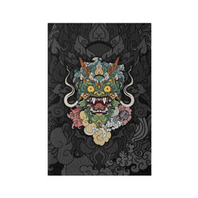 Обложка для паспорта матовая кожа с принтом Дракон в Курске, натуральная матовая кожа | размер 19,3 х 13,7 см; прозрачные пластиковые крепления | Тематика изображения на принте: character | dragon | east | eyes | fangs | horns | japan | japanese | legend | mask | mythological | pattern | yellow | восток | глаза | дракон | желтые | клыки | легенда | маска | мифологический | персонаж | рога | узор | япония | японский