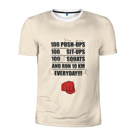Мужская футболка 3D спортивная с принтом One-Punch Man в Курске, 100% полиэстер с улучшенными характеристиками | приталенный силуэт, круглая горловина, широкие плечи, сужается к линии бедра | one | one punch man | бесправный ездок | бласт | бэнг | ванпанчмен | генос | демон киборг | лысый плащ | ниндзя | сайтама | сверхзвуковой соник | серебряный клык | тацумаки | человек один удар