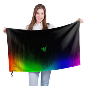 Флаг 3D с принтом RAZER NEON в Курске, 100% полиэстер | плотность ткани — 95 г/м2, размер — 67 х 109 см. Принт наносится с одной стороны | game | razer | texture | зеленый | игровое лого | игромания | игры | рэйзер | текстуры
