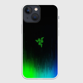 Чехол для iPhone 13 mini с принтом RAZER NEON в Курске,  |  | game | razer | texture | зеленый | игровое лого | игромания | игры | рэйзер | текстуры