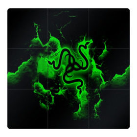 Магнитный плакат 3Х3 с принтом RAZER в Курске, Полимерный материал с магнитным слоем | 9 деталей размером 9*9 см | game | razer | texture | зеленый | игровое лого | игромания | игры | рэйзер | текстуры