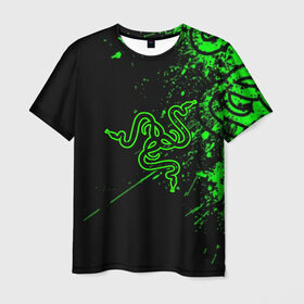 Мужская футболка 3D с принтом RAZER в Курске, 100% полиэфир | прямой крой, круглый вырез горловины, длина до линии бедер | game | razer | texture | зеленый | игровое лого | игромания | игры | рэйзер | текстуры