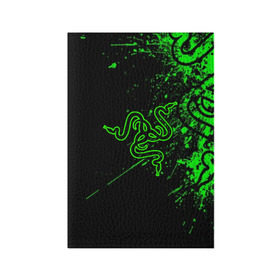 Обложка для паспорта матовая кожа с принтом RAZER в Курске, натуральная матовая кожа | размер 19,3 х 13,7 см; прозрачные пластиковые крепления | game | razer | texture | зеленый | игровое лого | игромания | игры | рэйзер | текстуры