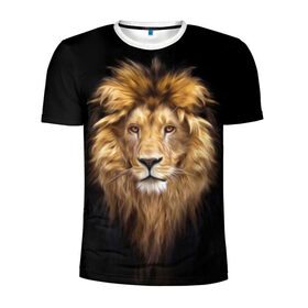 Мужская футболка 3D спортивная с принтом Лев в Курске, 100% полиэстер с улучшенными характеристиками | приталенный силуэт, круглая горловина, широкие плечи, сужается к линии бедра | Тематика изображения на принте: african | animals | authority | big | cat | cool | head | illustration | indisputable | lion | mane | muzzle | supreme | swag | авторитет | африканский | большая | верховный | голова | грива | животные | иллюстрация | кошка | крутой | лев | непрер