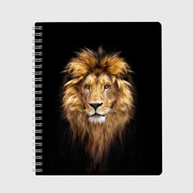 Тетрадь с принтом Лев в Курске, 100% бумага | 48 листов, плотность листов — 60 г/м2, плотность картонной обложки — 250 г/м2. Листы скреплены сбоку удобной пружинной спиралью. Уголки страниц и обложки скругленные. Цвет линий — светло-серый
 | Тематика изображения на принте: african | animals | authority | big | cat | cool | head | illustration | indisputable | lion | mane | muzzle | supreme | swag | авторитет | африканский | большая | верховный | голова | грива | животные | иллюстрация | кошка | крутой | лев | непрер