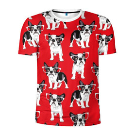 Мужская футболка 3D спортивная с принтом Французские бульдоги в Курске, 100% полиэстер с улучшенными характеристиками | приталенный силуэт, круглая горловина, широкие плечи, сужается к линии бедра | animals | background | breed | bulldogs | dogs | french | illustration | painting | puppies | red | бульдоги | живопись | животные | иллюстрация | красный | очки | порода | собаки | фон | французские | щенки
