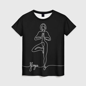 Женская футболка 3D с принтом Йога в Курске, 100% полиэфир ( синтетическое хлопкоподобное полотно) | прямой крой, круглый вырез горловины, длина до линии бедер | black and white | culture | girl | graphics | indian | line | meditation | pose | yoga | графика | девушка | индийская | йога | культура | линия | медитация | черно белая