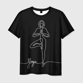 Мужская футболка 3D с принтом Йога в Курске, 100% полиэфир | прямой крой, круглый вырез горловины, длина до линии бедер | black and white | culture | girl | graphics | indian | line | meditation | pose | yoga | графика | девушка | индийская | йога | культура | линия | медитация | черно белая