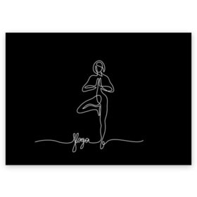 Поздравительная открытка с принтом Йога в Курске, 100% бумага | плотность бумаги 280 г/м2, матовая, на обратной стороне линовка и место для марки
 | black and white | culture | girl | graphics | indian | line | meditation | pose | yoga | графика | девушка | индийская | йога | культура | линия | медитация | черно белая