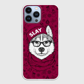 Чехол для iPhone 13 Pro Max с принтом Хаски в Курске,  |  | animals | breed | christmas | dog | fashionable | hat | head | holiday | husky | illustration | muzzle | riding | scarf | style | голова | ездовая | животные | иллюстрация | модный | очки | порода | праздник | рождество | собака | стиль 