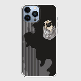 Чехол для iPhone 13 Pro Max с принтом Мопс в кармане в Курске,  |  | animal | breed | dog | funny | illustration | imprint | paw | pocket | pug | puppy | sits | small | trace | животное | иллюстрация | карман | лапа | маленький | мопс | отпечаток | порода | сидит | след | смешная | собака | щенок