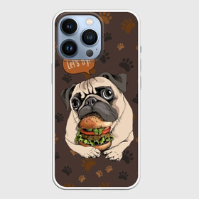 Чехол для iPhone 13 Pro с принтом lets try в Курске,  |  | animal | breed | dog | food | funny | hamburger | illustration | inscription | meat | pug | puppy | sandwich | small | tomato | tomatoe | try | булочка | бутерброд | гамбургер | давай | еда | животное | иллюстрация | кушает | маленький | мопс | мясо | над